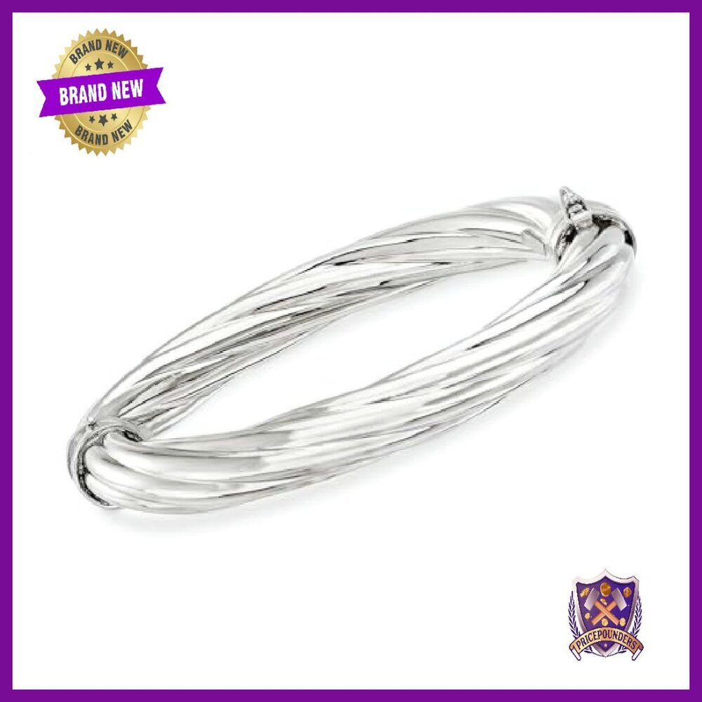 Sterling Silver Twisted Oval Bangle Bracelet 7" Italian Crafted - Picture 2 of 8